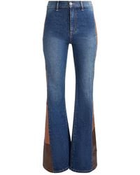 Alice + Olivia - High Rise Faux Leather Patchwork Flare Jeans - Lyst
