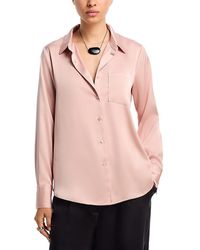 Aqua - Satin Button Front Blouse - Lyst