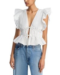 Aqua - Ruffle Poplin Top - Lyst