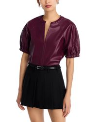 Steve Madden - Roxanne Faux Leather Split Neck Top - Lyst