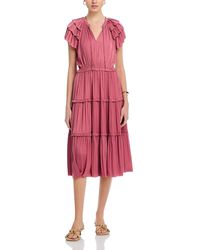 Tahari - Flutter Sleeve Split Neck Flare Airflow Dress - Lyst