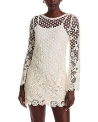 Aqua - X Ava Phillippe Crochet Boat Neck Bell Sleeve Dress - Lyst