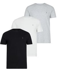 AllSaints - Men's Cotton Slim Fit Pack Of 3 Tonic Crew T-shirts White Black And Grey Size: M - Lyst