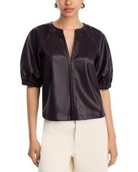 Steve Madden - Roxanne Faux Leather Split Neck Top - Lyst