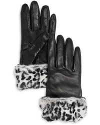 Bloomingdale's Fancy Leather & Faux Fur Gloves - Black