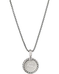 David Yurman Sterling Silver Cable Collectibles Initial Charm Necklace With Diamonds - Metallic