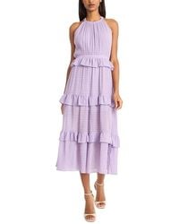Donna Morgan - Ruffle Tiered Halter Neck Midi Dress - Lyst
