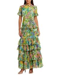 Mac Duggal - Floral Printed Chiffon Tiered Ruffle Gown - Lyst