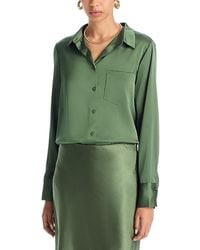 Aqua - Satin Button Front Blouse - Lyst
