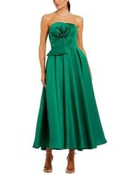 Mac Duggal - Strapless Satin A Line Midi Dress With 3D Flower - Lyst
