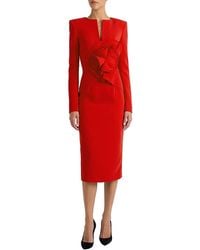 Santorelli - Maya Long Sleeve Midi Dress With Dramatic Floral Applique - Lyst