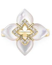 Roberto Coin - 18K Venetian Princess Cabochon Mother Of Pearl & Diamond Flower Ring - Lyst