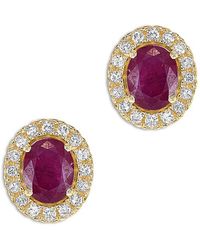 Bloomingdale's Fine Collection - Ruby & Diamond Oval Halo Stud Earrings - Lyst