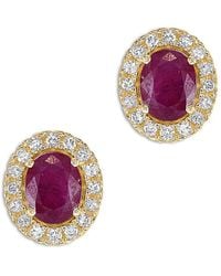 Bloomingdale's Fine Collection - Ruby & Diamond Oval Halo Stud Earrings - Lyst