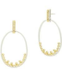 Freida Rothman Fleur Bloom Open Oval Drop Earrings In 14k Gold - Plated & Rhodium - Plated Sterling Silver - Metallic