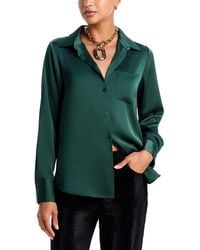 Aqua - Satin Button Front Blouse - Lyst