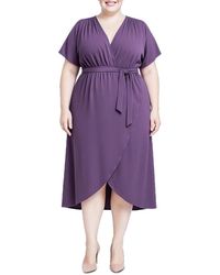 Standards & Practices - Plus Size Flowy Tie Front Midi Flutter Sleeve Dress - Lyst