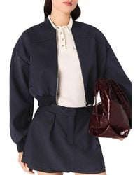Maje - Zipped Mixed Wool Bomber Jacket - Lyst