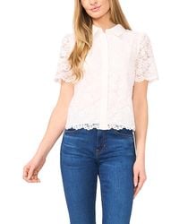 Cece - Lace Hidden Placket Blouse - Lyst