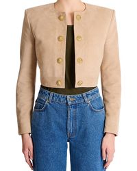 Balmain - Cropped Suede Leather Jacket - Lyst