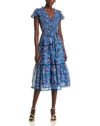 Aqua - Metallic Floral Midi Dress - Lyst