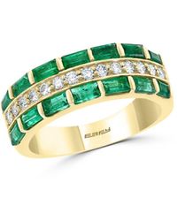 Bloomingdale's Emerald & Diamond Halo Multi - Row Ring In 14k Yellow Gold - Green