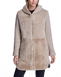 Maximilian - Hooded Shearling Coat With Knit Trim - Lyst