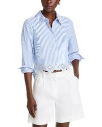 Aqua - Eyelet Stripe Poplin Button Down Shirt - Lyst