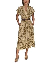 Donna Karan - Belted Floral Print Dress - Lyst