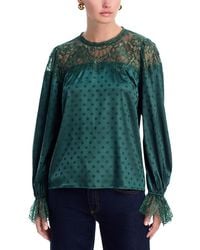 Aqua - Polka Dot Lace Long Sleeve Top - Lyst