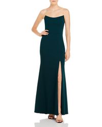 aqua asymmetric strapless velvet gown