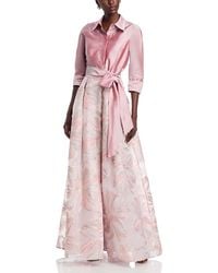 Teri Jon - Taffeta Metallic Tie Waist Shirt Dress Gown - Lyst