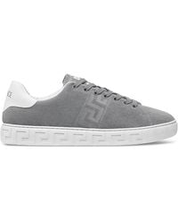 Versace - Embroidered La Greca Suede Sneakers - Lyst
