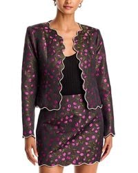 Aqua - Floral Brocade Crystal Scallop Trim Jacket - Lyst