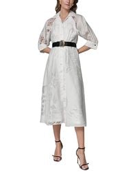 Donna Karan - Donna Karan Burnout Jacquard Collared Midi Shirt Dress - Lyst