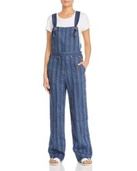 Tory Burch Striped Linen Overalls - Blue