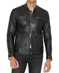 John Varvatos - Star Usa Leather Band Collar Moto Jacket - Lyst