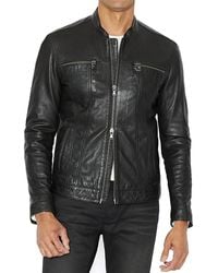 John Varvatos - Star Usa Leather Band Collar Moto Jacket - Lyst