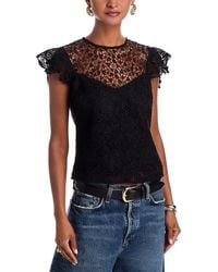 Aqua - Short Sleeve Lace Top - Lyst