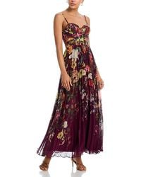 Aqua - Pleated Floral Guest Of Dress - Lyst