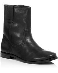 Frye Women's Anna Short Round Toe Leather Boots - Black