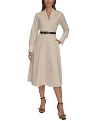 Donna Karan - Satin Belted Midi Dress - Lyst