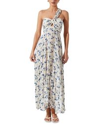 Astr - Rasya One Shoulder Floral Pleated Maxi Dress - Lyst