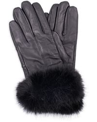 Surell - Faux Fur Trim Leather Gloves - Lyst