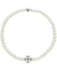 Tory Burch - Kira Pave Double T & Cultured Freshwater Pearl Collar Necklace, 16.3 - Lyst