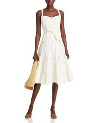 Aqua - Denim Tiered Tie Waist Dress - Lyst