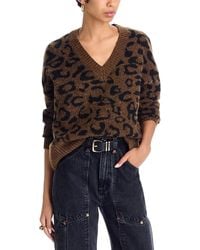 Aqua - Leopard Print V Neck Sweater - Lyst