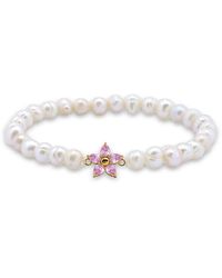 Aqua - Cubic Zirconia Star Charm Cultured Freshwater Pearl Beaded Stretch Bracelet - Lyst
