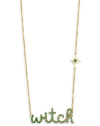 Sydney Evan - Wicked X 14K Emerald Witch Script Pendant Necklace, 18 - Lyst