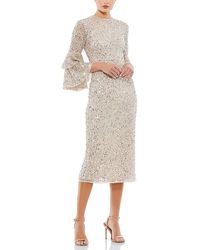 Mac Duggal - Fully Sequined Ruffle Tiered 3/4 Sleeve Midi Dress - Lyst